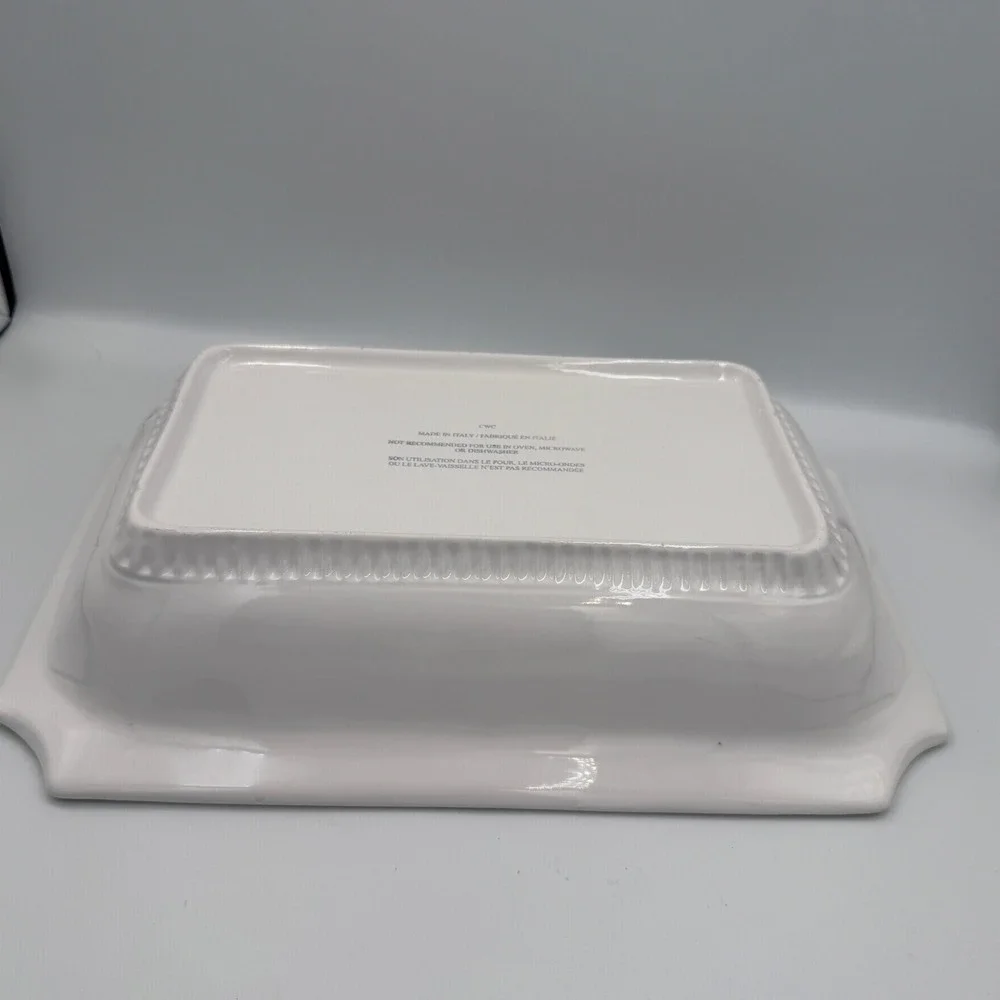 White Ceramic Rectangular Serving Dish Grape Leaf Border‎ 14 Inch Italy